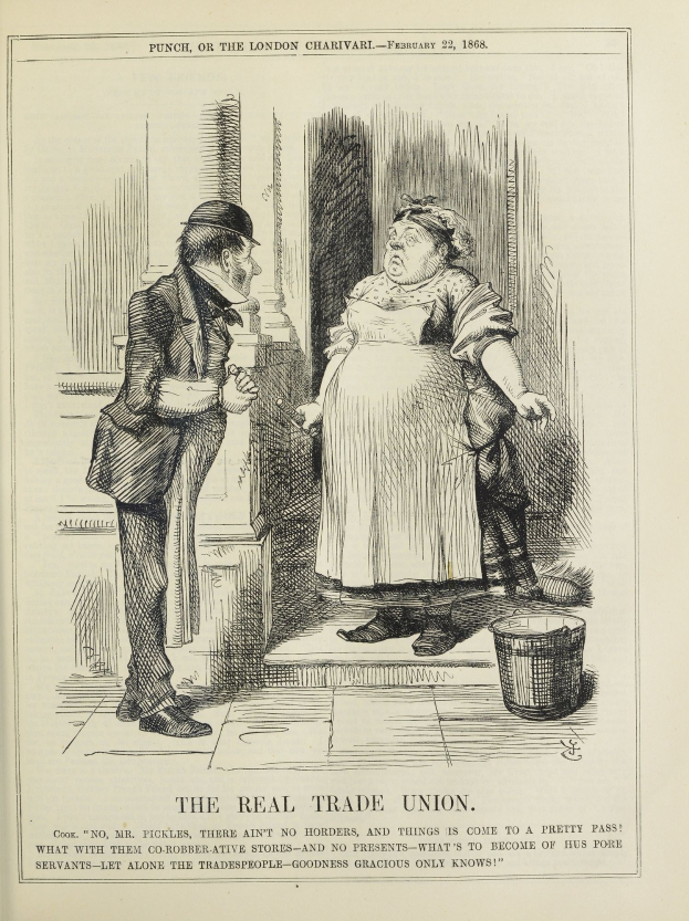 Eine handgezeichnete Abbildung auf Papier zeigt einen Mann und eine Frau neben einem Eimer, mit dem Text "Der echte Gewerkschafter" darunter.