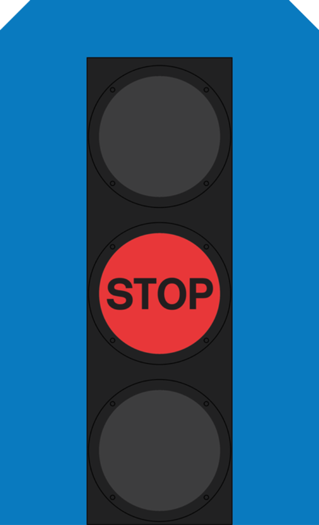 Eine Ampel mit rotem Haltesignal vor einem blauen Hintergrund.