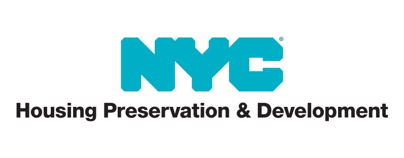 Weißer Hintergrund mit zentriertem schwarzem Text "NYC Housing Preservation & Development" in einer modernen, professionellen Schriftart, umgeben von einem dünnen schwarzen Rand.