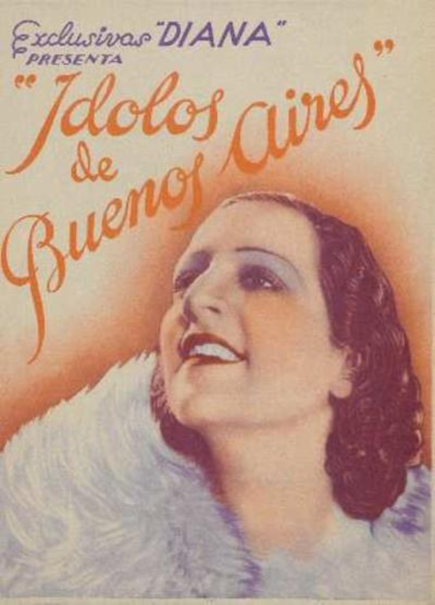 Spanischer Filmplakat für "Idolos de Buenos Aires" mit einer Frau, die lächelt, und wahrscheinlich dem Filmtitel.