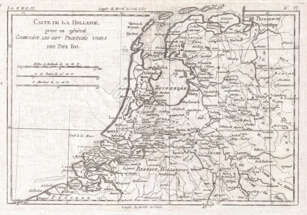 Alte Karte der Niederlande, die die Provinzen Holland und die Niederlande hervorhebt, mit handgeschriebener Text auf altem Papier.