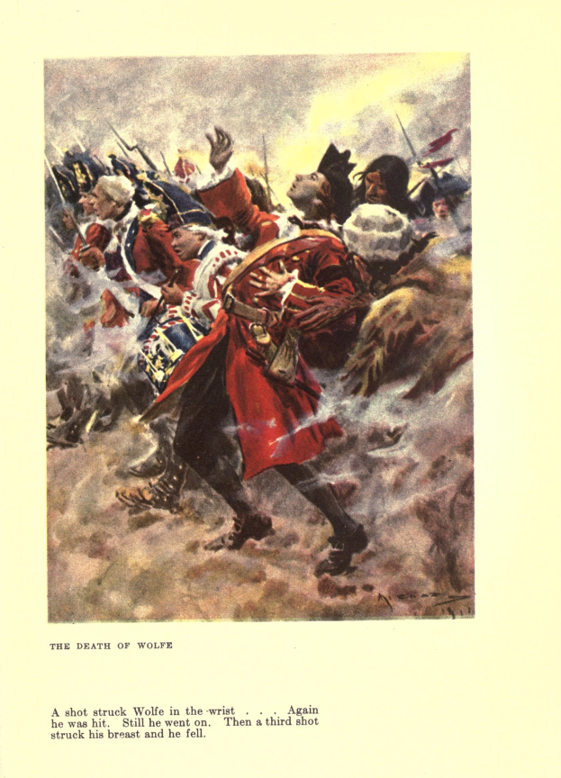 Ein Plakat mit der Aufschrift "Der Tod von Wolfe", das eine Gruppe betroffener Menschen in gedämpften Farben zeigt, einige schauen ängstlich hoch und andere traurig nach unten.