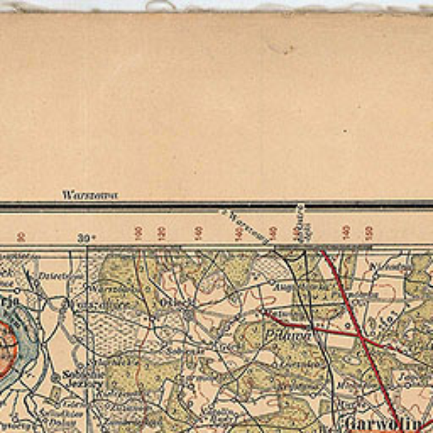 Ein detailliertes altes Stadtplan von Würzburg, Deutschland, mit Straßen, Gebäuden, Sehenswürdigkeiten und einer roten Linie, die hindurch verläuft, mit Text, der Informationen über die Bevölkerung, Straßen und Sehenswürdigkeiten bereitstellt.