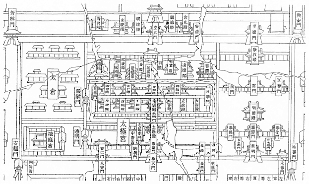Eine Zeichnung eines Gebäudes mit chinesischer Schrift, die eine Karte von Shanghai, China, darstellt, mit Text, der die Straßen, Gebäude und Sehenswürdigkeiten der Stadt beschreibt.