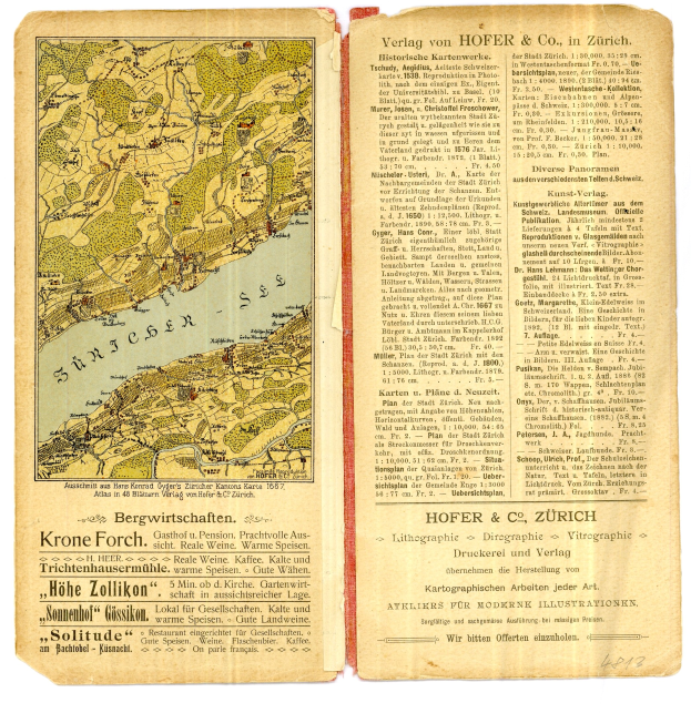 Offenes Buch mit detaillierter Karte von Köln, Deutschland, mit sichtbaren Straßen, Gebäuden und Sehenswürdigkeiten sowie begleitendem Text.