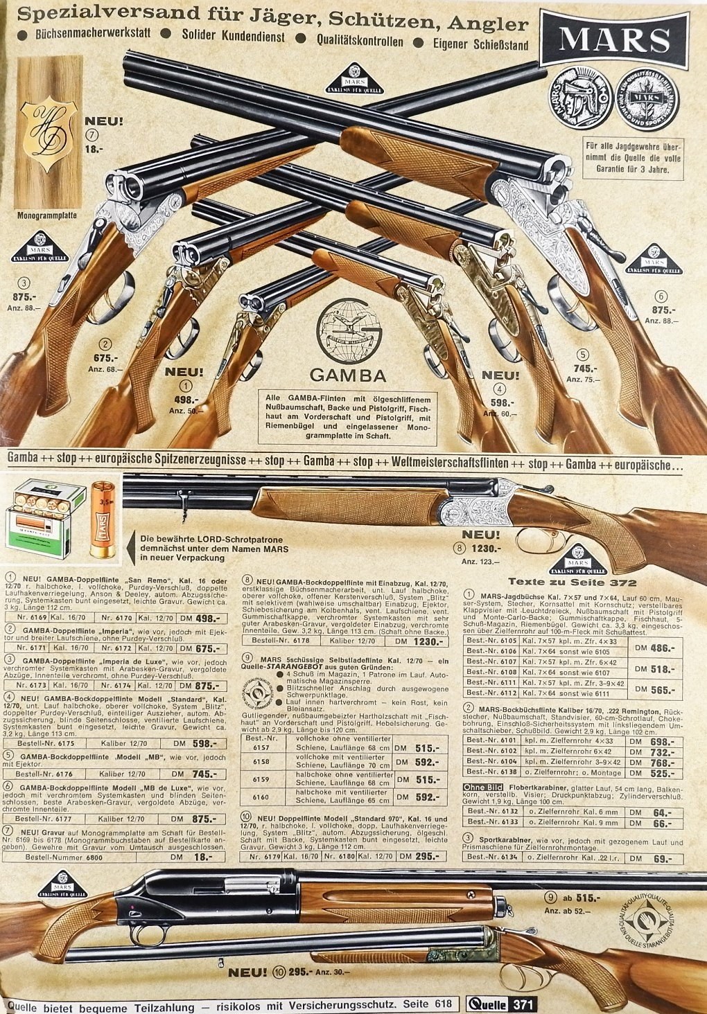 Anzeigetafel mit mehreren Flinten in einem Gitterlayout mit sichtbarem Text und Gewehrbildern.