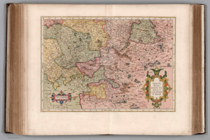 Ein aufgeschlagenes Buch, das eine detaillierte Karte von Deutschland zeigt, mit begleitendem Text.